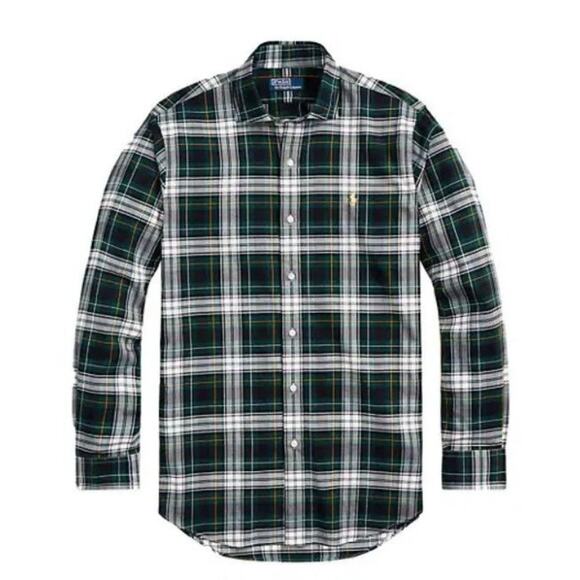 Polo Ralph Lauren Mens Cotton Tartan Plaid Twill Button Down Shirt size XL Green - Picture 1 of 12
